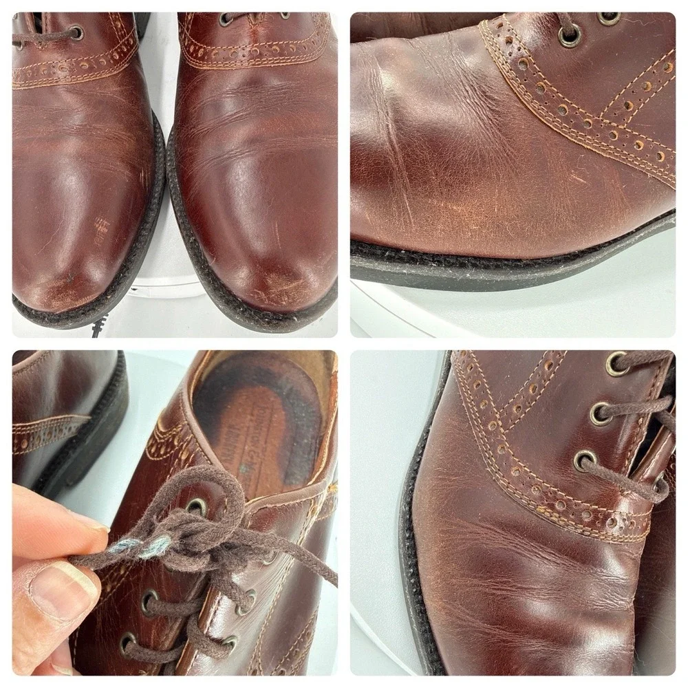 Johnston &‎ Murphy Brown Leather Plain Toe Dress Shoes Men's Size 11 M / Italy